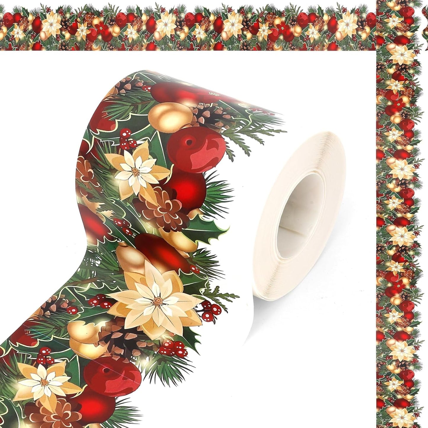 Christmas Bulletin Board Borders Stickers, 59Ft Christmas Self Adhesive Bulletin Board Rolled Border Trim for Winter Holiday School Classroom Blackboard Office Party Chalkboard Desks Wall Decor