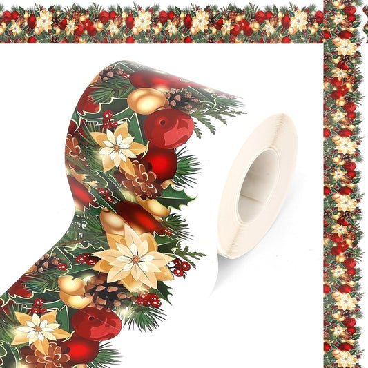Christmas Bulletin Board Borders Stickers, 59Ft Christmas Self Adhesive Bulletin Board Rolled Border Trim for Winter Holiday School Classroom Blackboard Office Party Chalkboard Desks Wall Decor