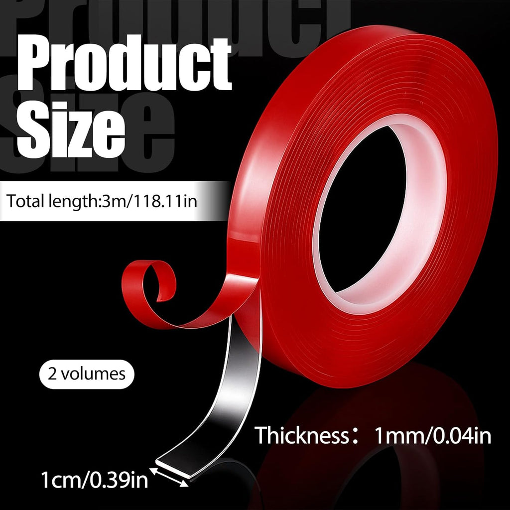 2 Rolls Acrylic Double Sided Tape, Strong Adhesive Mounting Tapes, Removable Waterproof Clear Tape for Carpet Fix Home Office Wall Car Glass Decor DIY Crafts Nail Tips Display