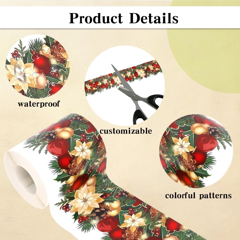 Christmas Bulletin Board Borders Stickers, 59Ft Christmas Self Adhesive Bulletin Board Rolled Border Trim for Winter Holiday School Classroom Blackboard Office Party Chalkboard Desks Wall Decor