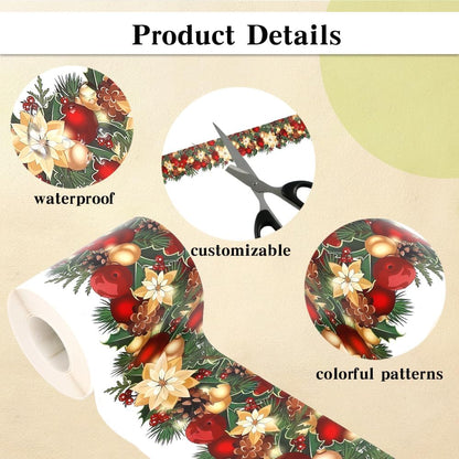 Christmas Bulletin Board Borders Stickers, 59Ft Christmas Self Adhesive Bulletin Board Rolled Border Trim for Winter Holiday School Classroom Blackboard Office Party Chalkboard Desks Wall Decor