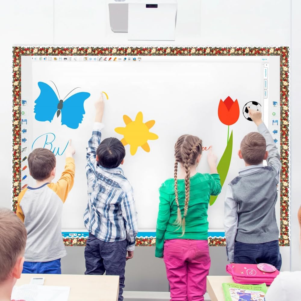 Christmas Bulletin Board Borders Stickers, 59Ft Christmas Self Adhesive Bulletin Board Rolled Border Trim for Winter Holiday School Classroom Blackboard Office Party Chalkboard Desks Wall Decor