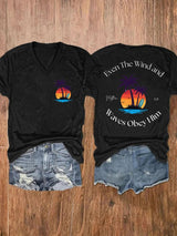 Women's Casual Western Christian Faith Bible Verse Double-Sided Printed V-Neck Short Sleeve T-Shirt