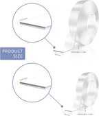 2 Rolls Double Sided Tape Heavy Duty, Clear Nano Tape, 0.8'' x 120'' Two Sided Mounting Adhesive for Walls Posters Carpet, Removable Space Gel Strip, 1/12" & 1/24" Thick