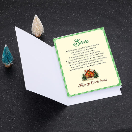 Christmas Cards with Envelopes for Son, Son Christmas Card from Mom Dad, Merry Christmass Card for Sons in Law Adult Sons Stepson, New Year Holiday Xmas Cards with Envelopes, Men Stocking Stuffers