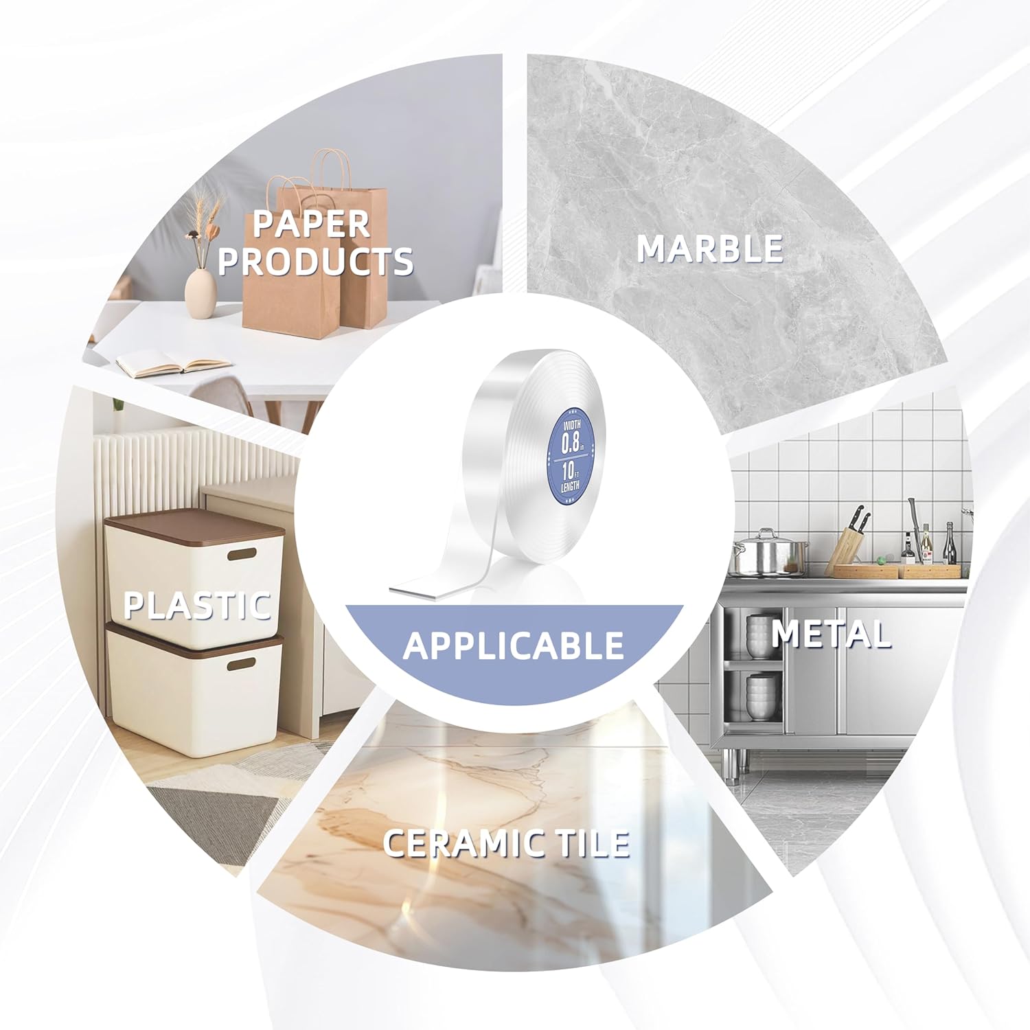 2 Rolls Double Sided Tape Heavy Duty, Clear Nano Tape, 0.8'' x 120'' Two Sided Mounting Adhesive for Walls Posters Carpet, Removable Space Gel Strip, 1/12" & 1/24" Thick