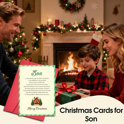 Christmas Cards with Envelopes for Son, Son Christmas Card from Mom Dad, Merry Christmass Card for Sons in Law Adult Sons Stepson, New Year Holiday Xmas Cards with Envelopes, Men Stocking Stuffers
