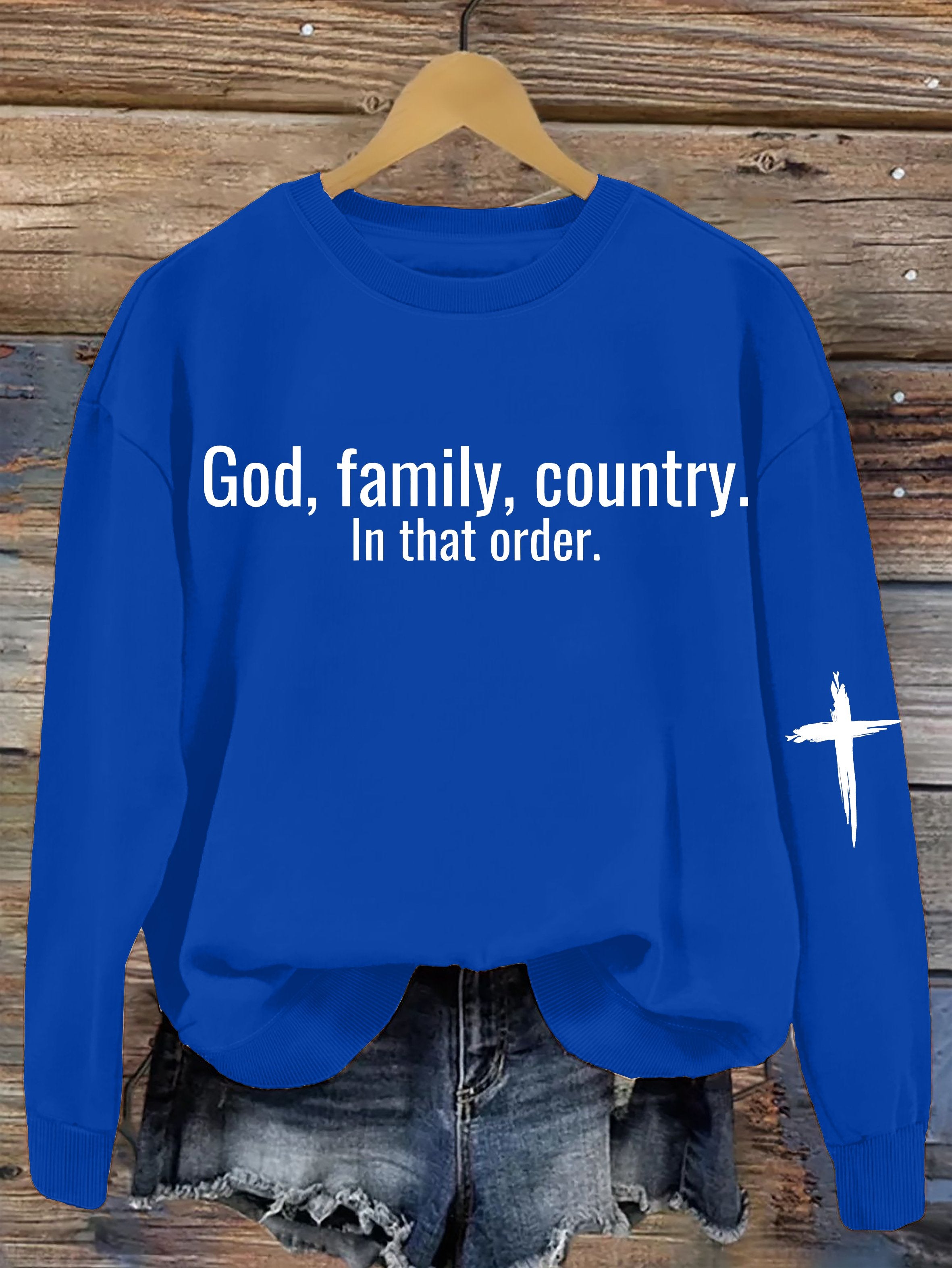 God Family Country  in that order Women's Printed Sweatshirt