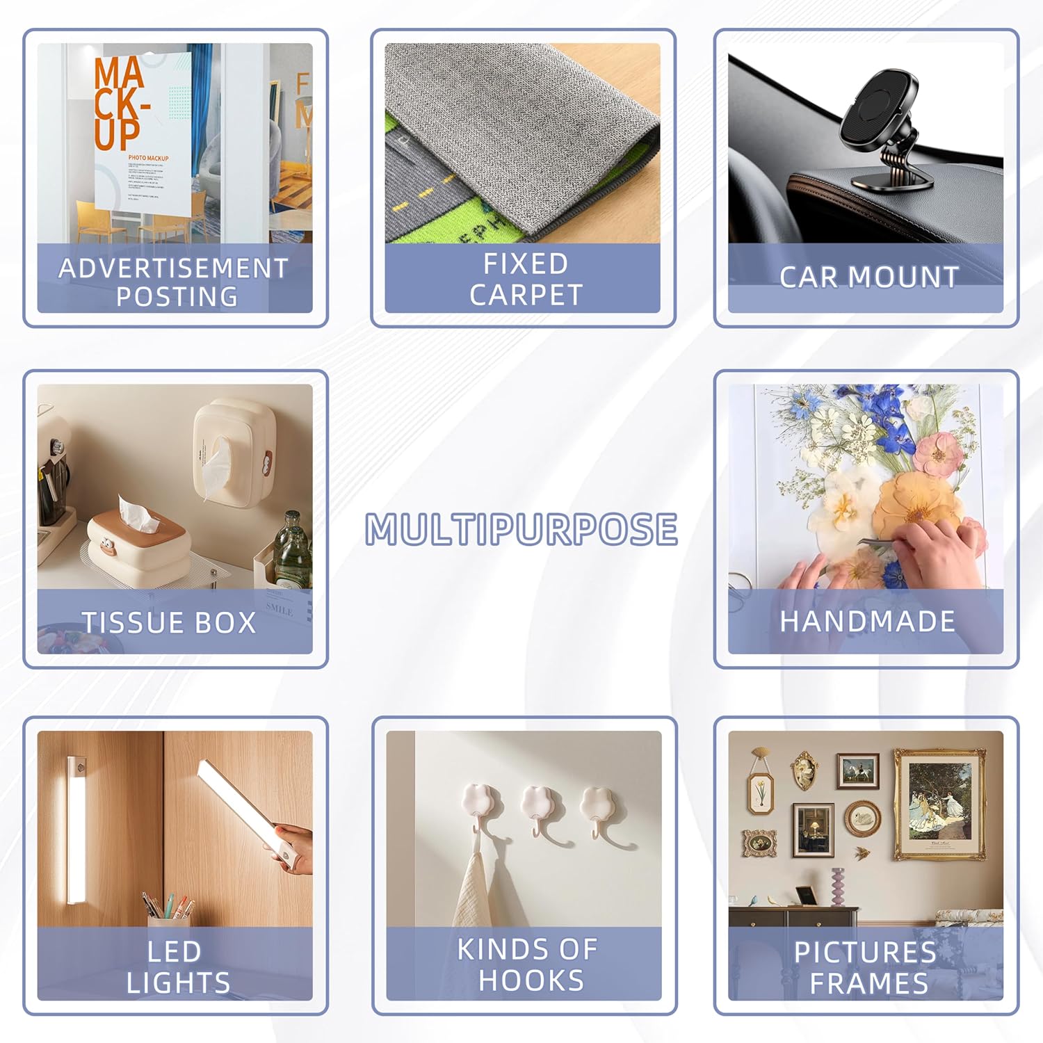 2 Rolls Double Sided Tape Heavy Duty, Clear Nano Tape, 0.8'' x 120'' Two Sided Mounting Adhesive for Walls Posters Carpet, Removable Space Gel Strip, 1/12" & 1/24" Thick