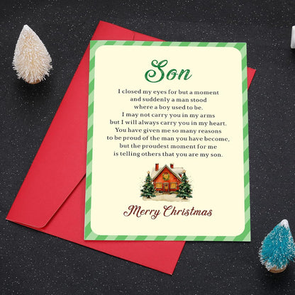 Christmas Cards with Envelopes for Son, Son Christmas Card from Mom Dad, Merry Christmass Card for Sons in Law Adult Sons Stepson, New Year Holiday Xmas Cards with Envelopes, Men Stocking Stuffers