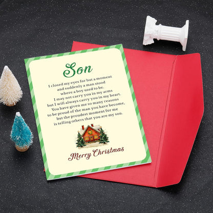 Christmas Cards with Envelopes for Son, Son Christmas Card from Mom Dad, Merry Christmass Card for Sons in Law Adult Sons Stepson, New Year Holiday Xmas Cards with Envelopes, Men Stocking Stuffers