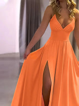Women's Plain Fitted Criss Cross Backless Split Thigh Spaghetti Strap Cami Dress