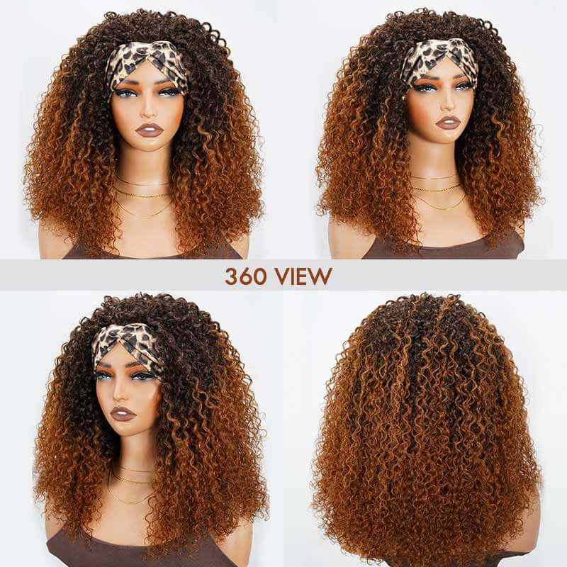 QVR Glueless Ombre Brown Twist Curly Half Wig 250% Density Human Hair Wig #T2/30 Wear Go Flip Over Wig