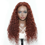 QVR Glueless Reddish Brown 4x6 Pre-cut Lace Closure Water Wave Wigs Wear Go Human Hair Wigs