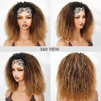 QVR Glueless Ombre Brown Blonde Kinky Curly Half Wig with Black Roots 250% Density Human Hair Wig #T1B/30/27 Wear Go Flip Over Wig