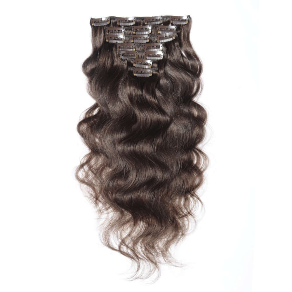 QVR #4 Dark Brown Straight/Body Wave 7Pcs Clip in Hair Extensions