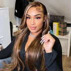 QVR 13x4 Transparent Lace Front Body Wave Wig Honey Blonde Piano Highlights Human Hair Wigs