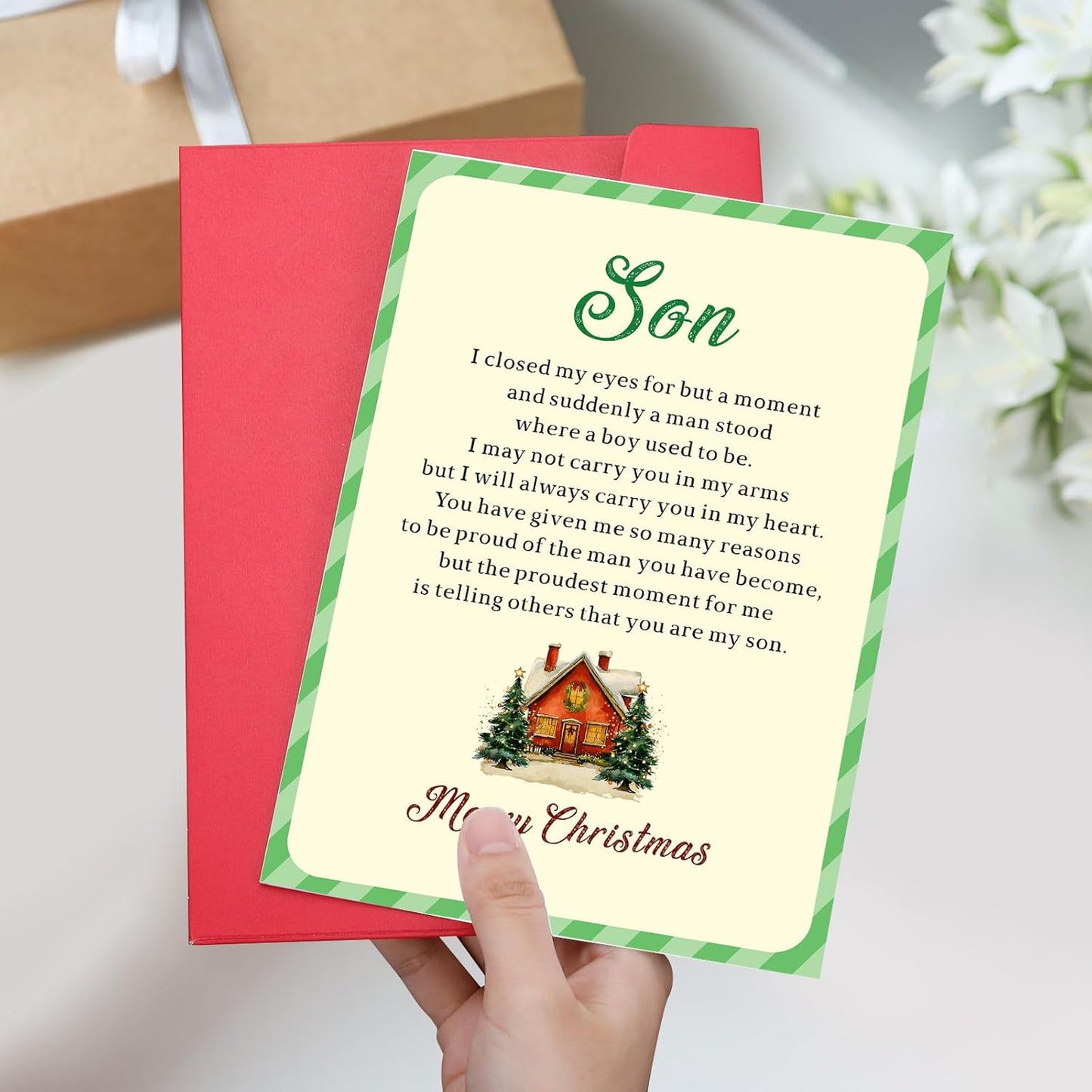 Christmas Cards with Envelopes for Son, Son Christmas Card from Mom Dad, Merry Christmass Card for Sons in Law Adult Sons Stepson, New Year Holiday Xmas Cards with Envelopes, Men Stocking Stuffers