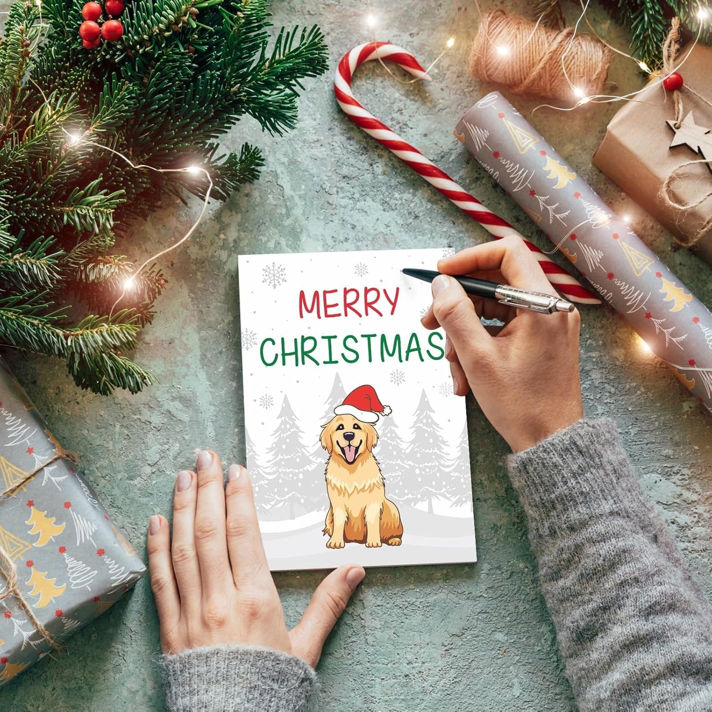 Golden Retriever Christmas Cards with Envelopes, Stocking Stuffers for Dog Lovers Women Men, Dog Lovers Xmas Gifts, Christmas Dogs Themed Gifts for Grandkids Golden Retriever White Elephant Gift Funny