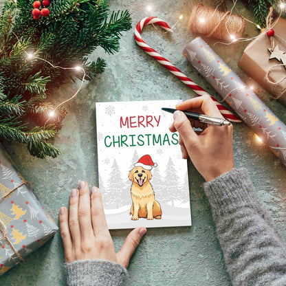 Golden Retriever Christmas Cards with Envelopes, Stocking Stuffers for Dog Lovers Women Men, Dog Lovers Xmas Gifts, Christmas Dogs Themed Gifts for Grandkids Golden Retriever White Elephant Gift Funny