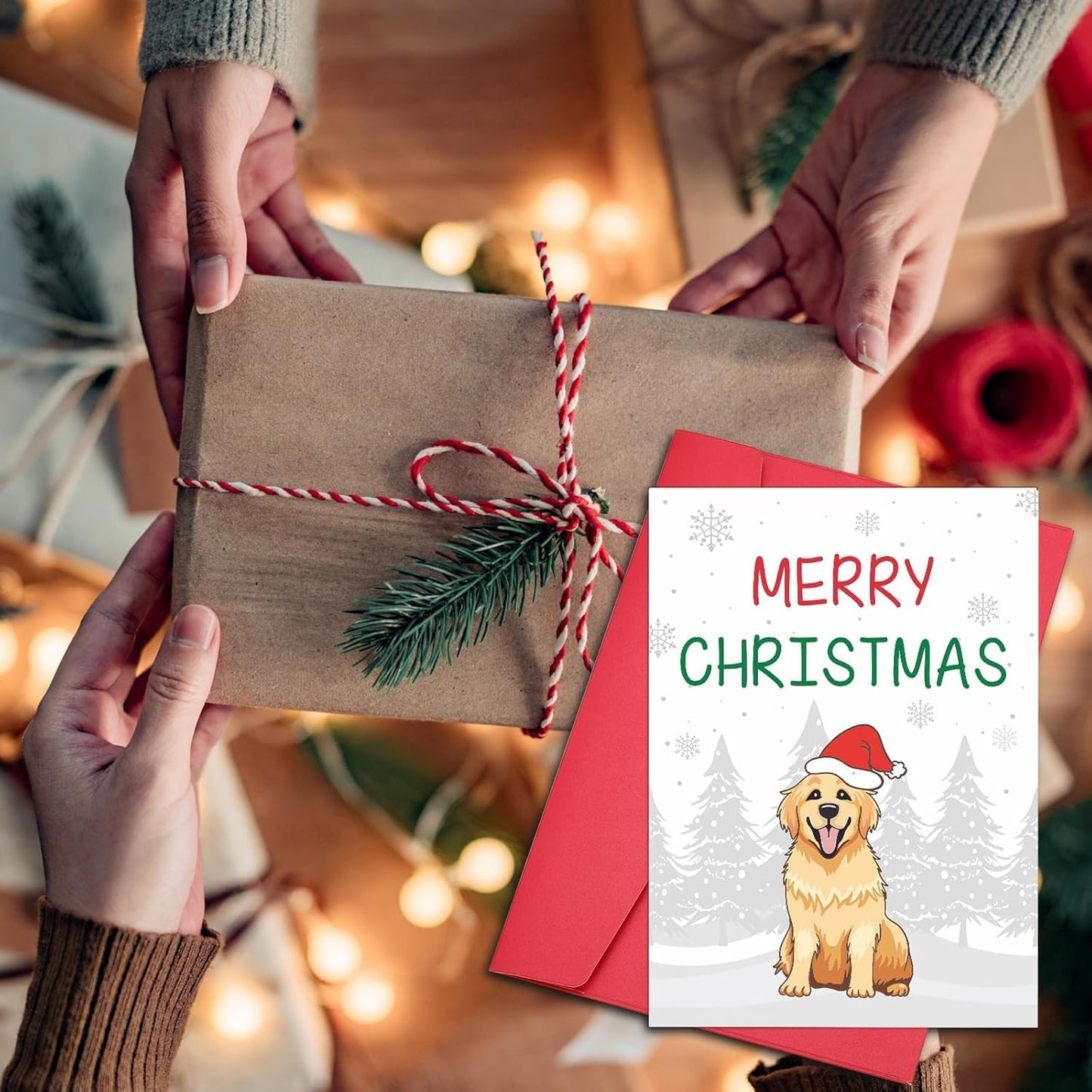 Golden Retriever Christmas Cards with Envelopes, Stocking Stuffers for Dog Lovers Women Men, Dog Lovers Xmas Gifts, Christmas Dogs Themed Gifts for Grandkids Golden Retriever White Elephant Gift Funny