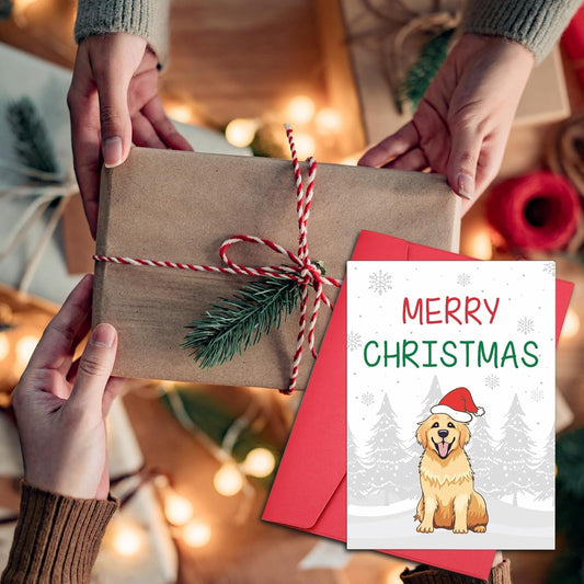 Golden Retriever Christmas Cards with Envelopes, Stocking Stuffers for Dog Lovers Women Men, Dog Lovers Xmas Gifts, Christmas Dogs Themed Gifts for Grandkids Golden Retriever White Elephant Gift Funny