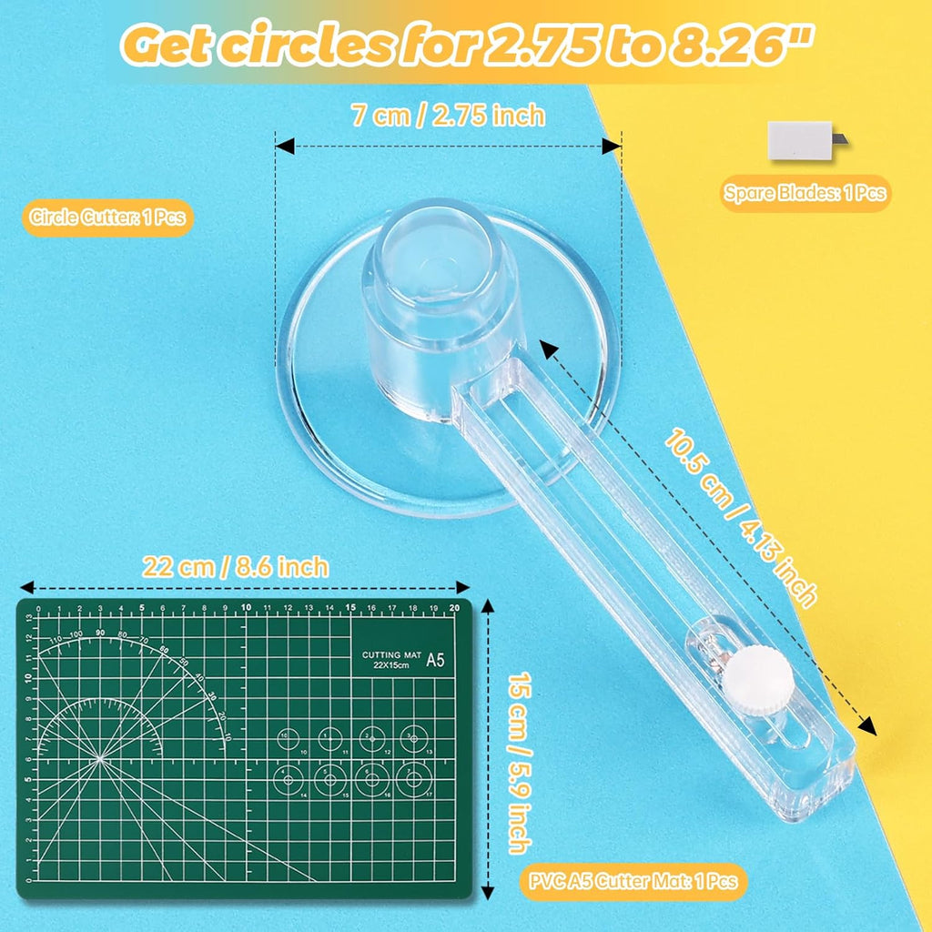 Circle Cutters for Crafts, Circle Paper Cutter with A5 Cutting Mat, Adjustable Round Paper Cutter for DIY Craft (2.75'' to 8.26'')