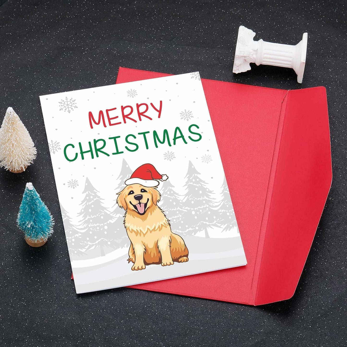Golden Retriever Christmas Cards with Envelopes, Stocking Stuffers for Dog Lovers Women Men, Dog Lovers Xmas Gifts, Christmas Dogs Themed Gifts for Grandkids Golden Retriever White Elephant Gift Funny
