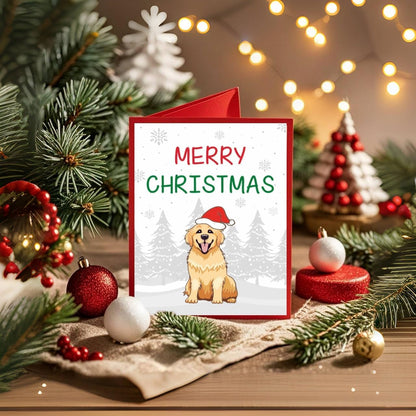 Golden Retriever Christmas Cards with Envelopes, Stocking Stuffers for Dog Lovers Women Men, Dog Lovers Xmas Gifts, Christmas Dogs Themed Gifts for Grandkids Golden Retriever White Elephant Gift Funny