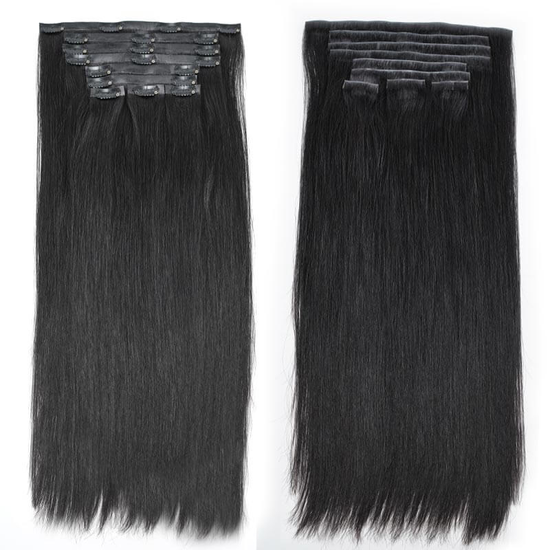 QVR #2/30 Mixed Subtle Ombre Brown PU Clip In Hair Extensions Straight Seamless Clip In Human Hair