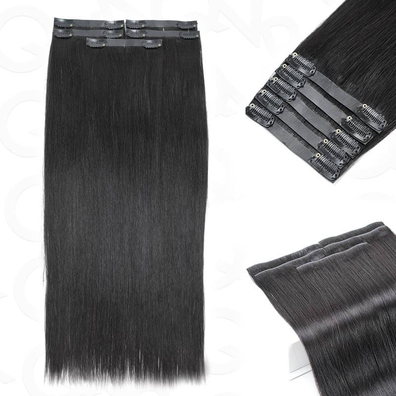QVR Upgraded Invisible Edge 9PCS PU Clip Ins Extensions 5PCS Volumizer Natural Straight Seamless Clip In Human Hair