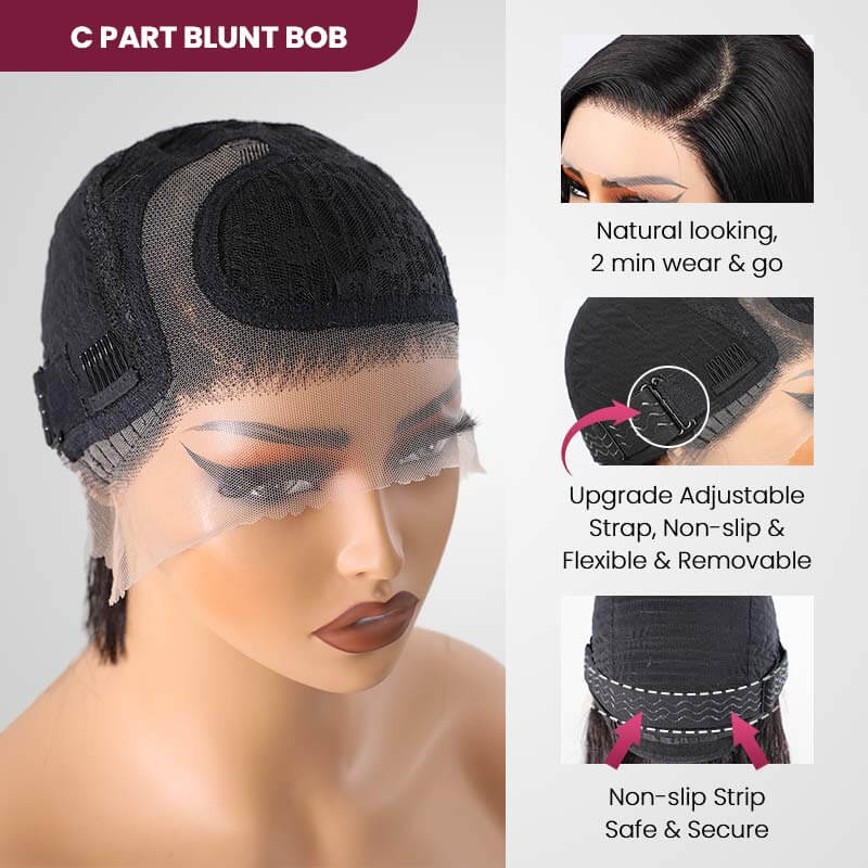 QVR Reddish Brown Water Wave C Lace Glueless Left Part Short Bob Wigs