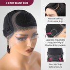 QVR Sliced Cut Straight Short Bob Wig Wide C Lace Natural Black Human Hair Wigs