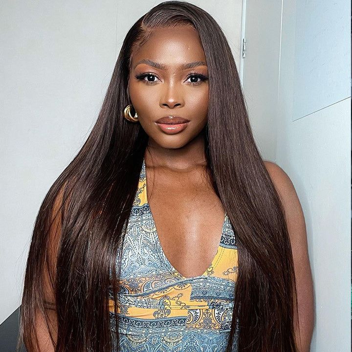 QVR Glueless Pre-Cut 4x6 Lace Closure Dark Brown #4 Colored Wear&Go Upgrade HD Lace Straight/Body Wave Human Hair Wig Beginner-Friendly