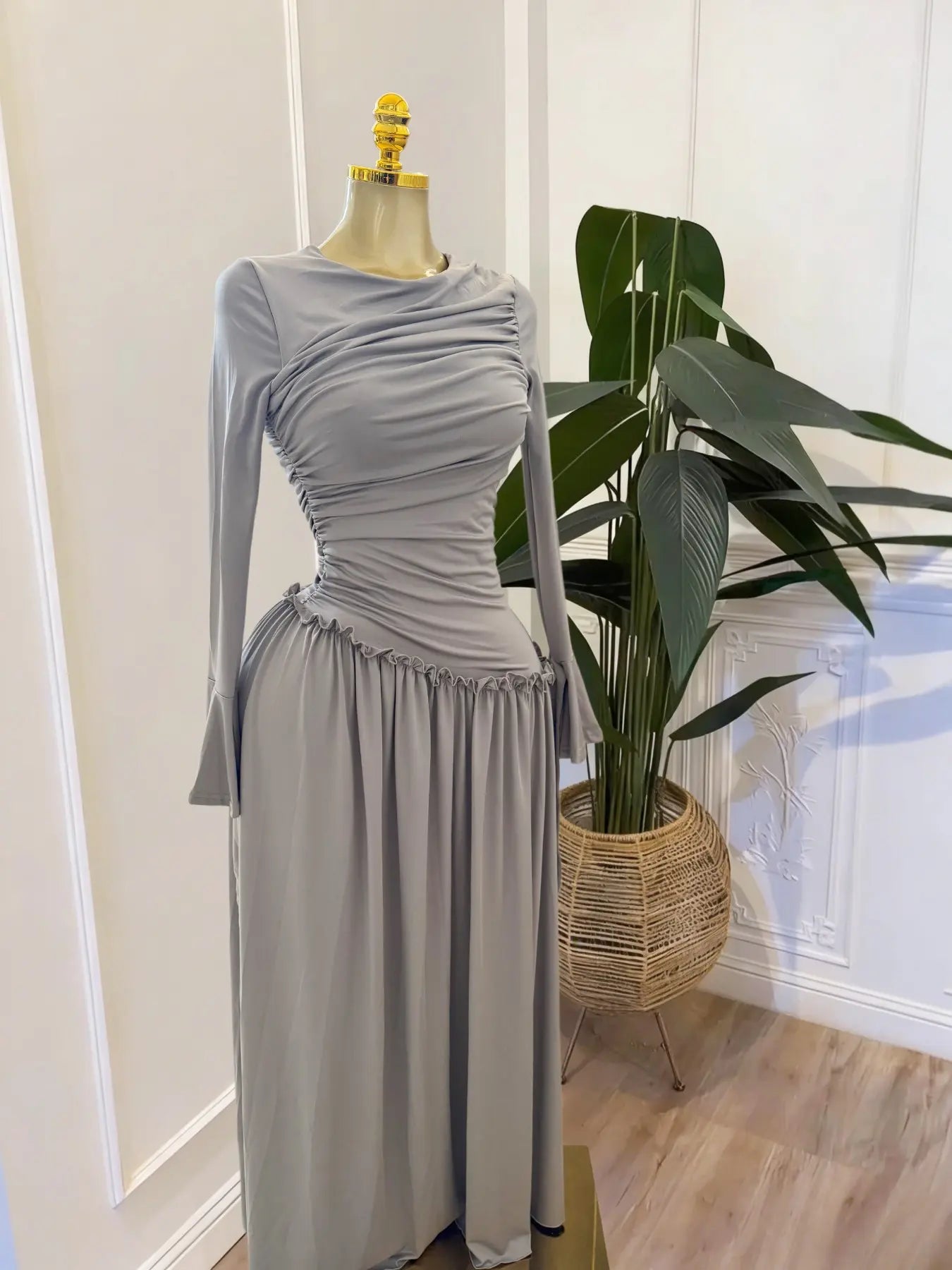 PULKRITU Elegant Chic Women's Long Sleeve O-Neck Big Swing Maxi Dress Woven, Fall & Winter Wear, Sweet Holiday Birthday Party Sexy Dress, Casual Style