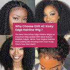 QVR Realistic Curly Edge Hairline Wig Kinky Curly 13x4 Lace Frontal Human Hair Wig