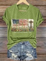 Women'S Casual One Country Under God Faith Graphic Print Short Sleeve T-Shirt