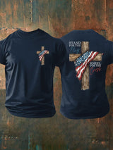 Men's Stand For The Flag Kneel For The Cross Printed Casual T-Shirt