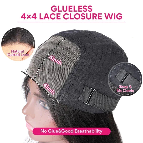 QVR Glueless Pre-cut 4x4 HD Lace Closure Human Hair Wigs Water Wave Wear & Go Wigs