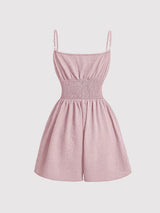 Women's Casual Sleeveless Romper with Front Tie and Elastic Waist
