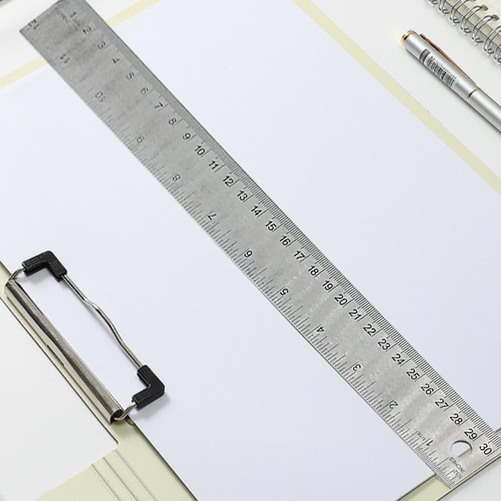 12 Inch Stainless Steel Metal Ruler with Cork Backing, Non-Slip Rulers with Inches and Metric, for School Office Engineering Drafting Tools
