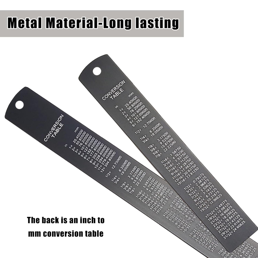 2 Pack Metal Ruler Set (6" and 12"), Dual Scale Metric & Imperial Metal Straight Rulers Kit, 300mm+150mm with Millimeters-Inches Conversion Table for Student School Measuring Office Drafting Tools