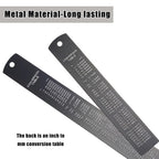 2 Pack Metal Ruler Set (6" and 12"), Dual Scale Metric & Imperial Metal Straight Rulers Kit, 300mm+150mm with Millimeters-Inches Conversion Table for Student School Measuring Office Drafting Tools