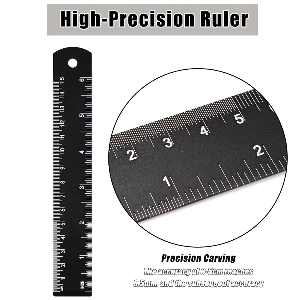 2 Pack Metal Ruler Set (6" and 12"), Dual Scale Metric & Imperial Metal Straight Rulers Kit, 300mm+150mm with Millimeters-Inches Conversion Table for Student School Measuring Office Drafting Tools