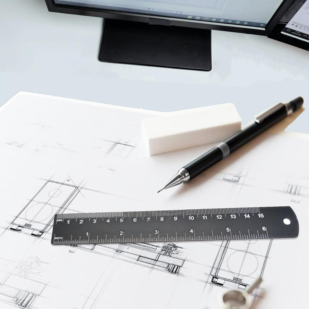 2 Pack Metal Ruler Set (6" and 12"), Dual Scale Metric & Imperial Metal Straight Rulers Kit, 300mm+150mm with Millimeters-Inches Conversion Table for Student School Measuring Office Drafting Tools