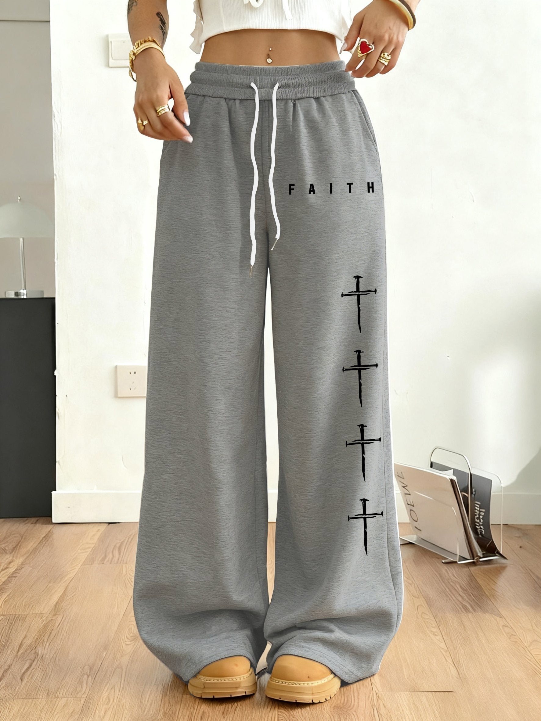 Women's Faith Cross Print Casual Sweatpants