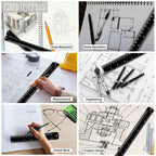2 Pack Metal Ruler Set (6" and 12"), Dual Scale Metric & Imperial Metal Straight Rulers Kit, 300mm+150mm with Millimeters-Inches Conversion Table for Student School Measuring Office Drafting Tools