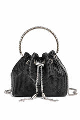 Rhinestone Drawstring Metal Chain Fringe Dinner Party Handbag