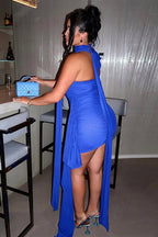 Scarf-Drape Strapless Ruched Mini Dress