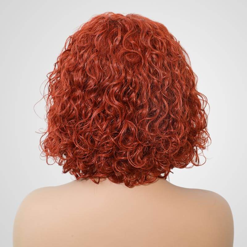 QVR Ginger Orange Color Water Wave Machine Made Wig With Bang Short Bob Wigs